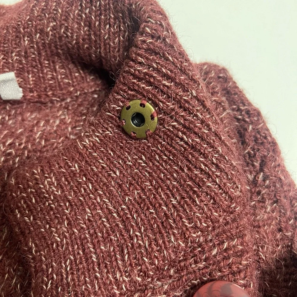 Caslon Alpaca Chunky Knit Peplum Sweater Womens 5 Bell Sleeve Mock Neck Burgundy - Picture 7 of 16